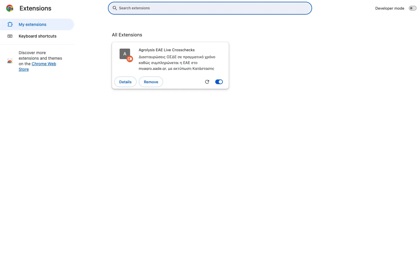 Η σελίδα επεκτάσεων του Chrome